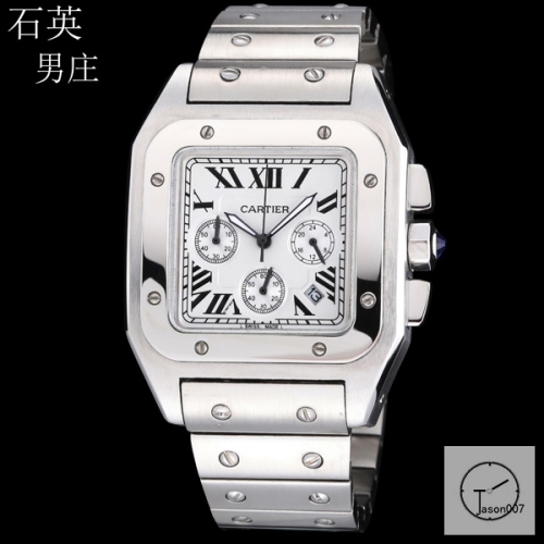 Cartier Santos 100 XL Stainless Case Silver Bezel White Dial Full Everose Gold Case Quartz Movement Stainless Steel Strap mens Watch Fh211400593340