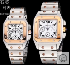 Cartier Santos 100 XL Gents Twotone Gold Stainless Case White Dial Gold Case Quartz Movement Twotone Strap mens Watch Fh291456128770