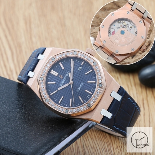 Audemars Piguet Royal Oak Blue Leather Diamond Rose Gold Case 42mm Cal.2813 Automatic Movement Back Glass Blue Dial 42mm Men's Watch AU45891340