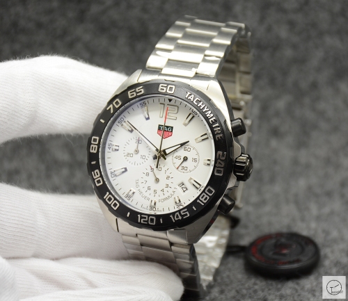 Tag Heuer Carrera F1 Silver Dial Quartz Chronograph Function Blue Two Tone Ceramic Strap Mens Watch ATGH249395850