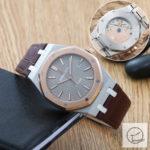 Audemars Piguet Royal Oak Brown Leather Original Clasp 18K Silver 42mm Cal.2813 Automatic Movement Back Glass GrayDial 42mm Men's Watch AU45899400