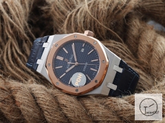 Audemars Piguet Royal Oak Blue Leather 18k Rose Gold Case ETA Swiss Automatic Movement Back Glass Blue Dial 42mm Men's Watch AU55893020