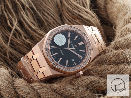 Audemars Piguet Royal Oak 18k Rose Gold Diamond ETA Swiss Automatic Movement Back Glass Black Dial 42mm Men's Watch AU55892690