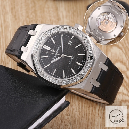 Audemars Piguet Royal Oak Silver Diamond Leahter ETA Swiss Automatic Movement Back Glass Black Dial 42mm Men's Watch AU55892560