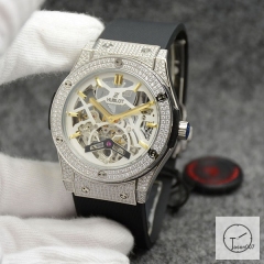 Hublot Fusion Skeleton Dial Full Diamond Case Stainless steel Automatic Mechincal Movement Rubber Strap Geneva Glass Back Men's Watch HUBX5602802530