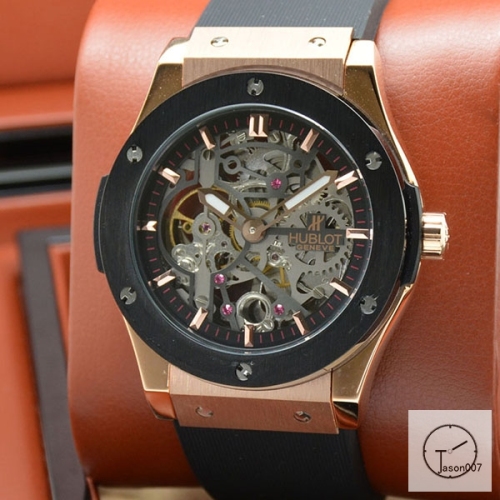 Hublot Fusion Skeleton Black Case Stainless steel Automatic Mechincal Movement Rubber Strap Geneva Glass Back Men's Watch HUBX397402520