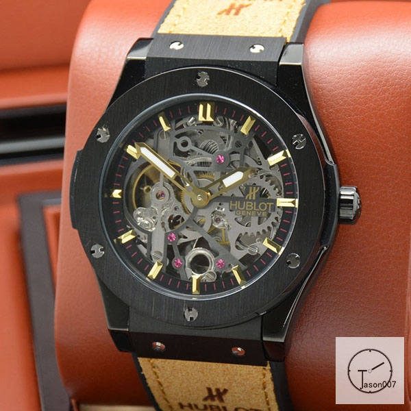 Hublot Fusion Skeleton Black Case Stainless steel Automatic Mechincal Movement Rubber Strap Geneva Glass Back Men's Watch HUBX397002520