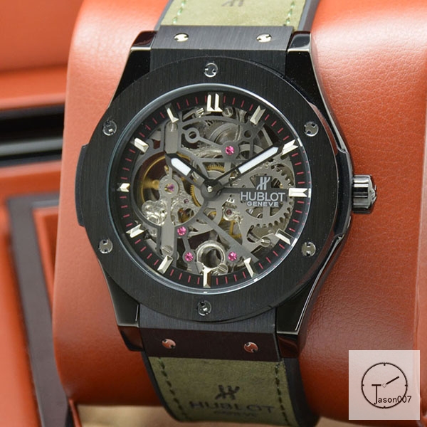 Hublot Fusion Skeleton Black Case Stainless steel Automatic Mechincal Movement Rubber Strap Geneva Glass Back Men's Watch HUBX397402520