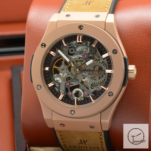 Hublot Fusion Skeleton Black Case Stainless steel Automatic Mechincal Movement Rubber Strap Geneva Glass Back Men's Watch HUBX397402520