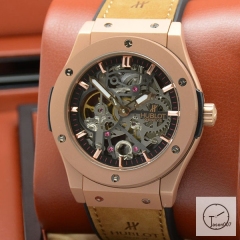 Hublot Fusion Skeleton Black Case Stainless steel Automatic Mechincal Movement Rubber Strap Geneva Glass Back Men's Watch HUBX397402520