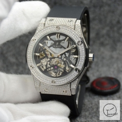 Hublot Fusion Skeleton Dial Full Diamond Case Stainless steel Automatic Mechincal Movement Rubber Strap Geneva Glass Back Men's Watch HUBX599802530