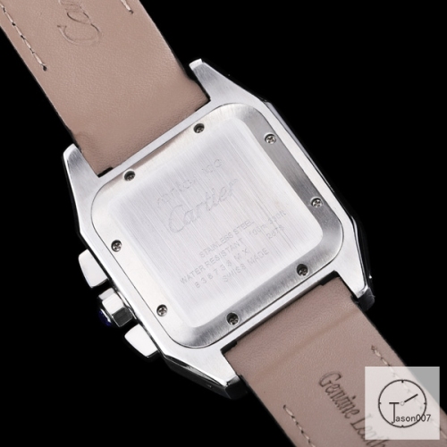 Cartier Santos 100 XL Ladys Silver Stainless Case White Dial Full Silver Case Diamond Bezel Quartz Movement Leather Strap Womens Watch Fh23974098480