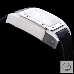 Cartier Santos 100 XL Ladys Silver Stainless Case Black Dial Full Silver Case Silver Bezel Quartz Movement Leather Strap Womens Watch Fh23697510