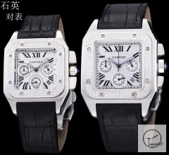 Cartier Santos 100 XL Gents Silver Stainless Case White Dial Full Silver Case Diamond Bezel Quartz Movement Leather Strap mens Watch Fh273549580