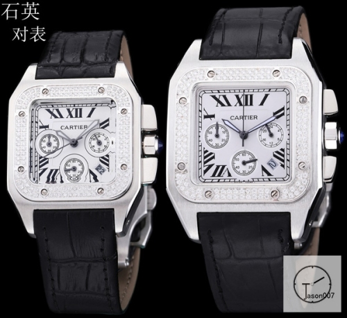 Cartier Santos 100 XL Ladys Silver Stainless Case White Dial Full Silver Case Diamond Bezel Quartz Movement Leather Strap Womens Watch Fh23974098480