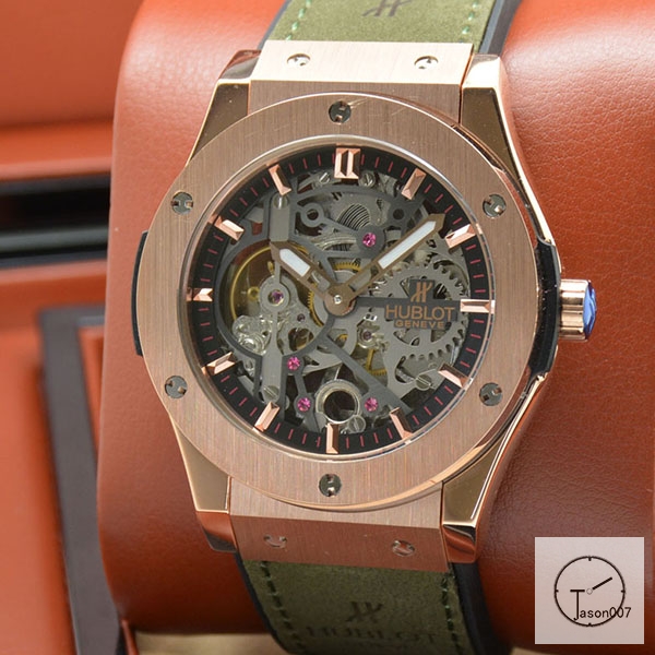 Hublot Fusion Skeleton Black Case Stainless steel Automatic Mechincal Movement Rubber Strap Geneva Glass Back Men's Watch HUBX397802520