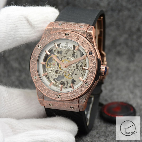 Hublot Fusion Skeleton Carving Case Stainless steel Automatic Mechincal Movement Rubber Strap Geneva Glass Back Men's Watch HUBX398702580