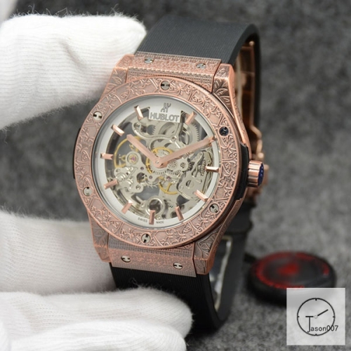 Hublot Fusion Skeleton Carving Case Stainless steel Automatic Mechincal Movement Rubber Strap Geneva Glass Back Men's Watch HUBX398702580