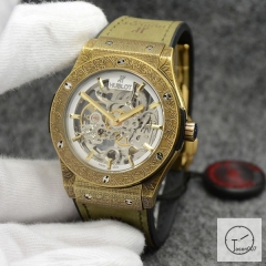 Hublot Fusion Skeleton Carving Case Stainless steel Automatic Mechincal Movement Rubber Strap Geneva Glass Back Men's Watch HUBX398302580