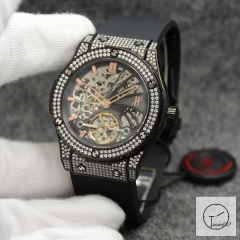 Hublot Fusion Skeleton Dial Full Diamond Case Stainless steel Automatic Mechincal Movement Rubber Strap Geneva Glass Back Men's Watch HUBX5605802530