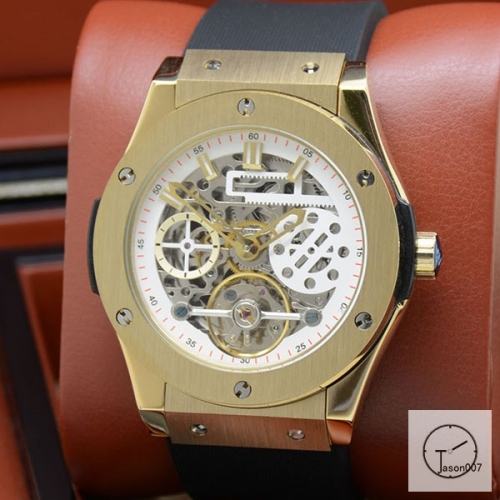 Hublot Fusion Skeleton Tourbillon Dial Case Stainless steel Automatic Mechincal Movement Rubber Strap Geneva Glass Back Men's Watch HUBH366209802530