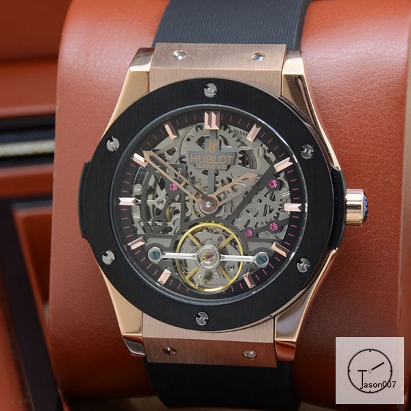 Hublot Fusion Skeleton Tourbillon Dial Case Stainless steel Automatic Mechincal Movement Rubber Strap Geneva Glass Back Men's Watch HUBH365909802530