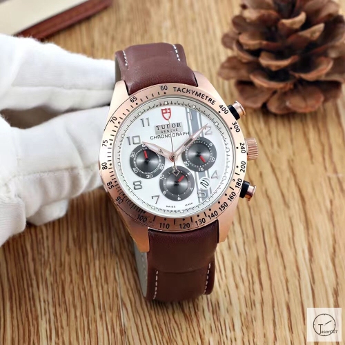 Tudor Fastrider Chrono Red Dial Quartz Chronograph 70330N-95740 Pre-Owned Stainless Steel Leather Brown Strap Mens Wristwatches TUF26054785450