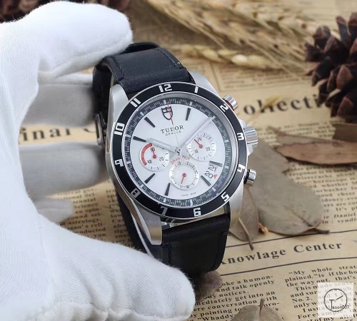 Tudor Heritage Chrono Grey Dial Quartz Chronograph 70330N-95740 Pre-Owned Stainless Steel Leather Strap Mens Wristwatches TUF25954785450