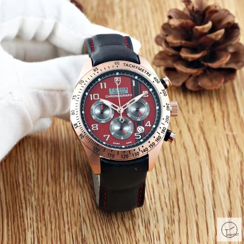 Tudor Fastrider Chrono Red Dial Black Case Quartz Chronograph 70330N-95740 Pre-Owned Stainless Steel Leather Brown Strap Mens Wristwatches TUF26134785450