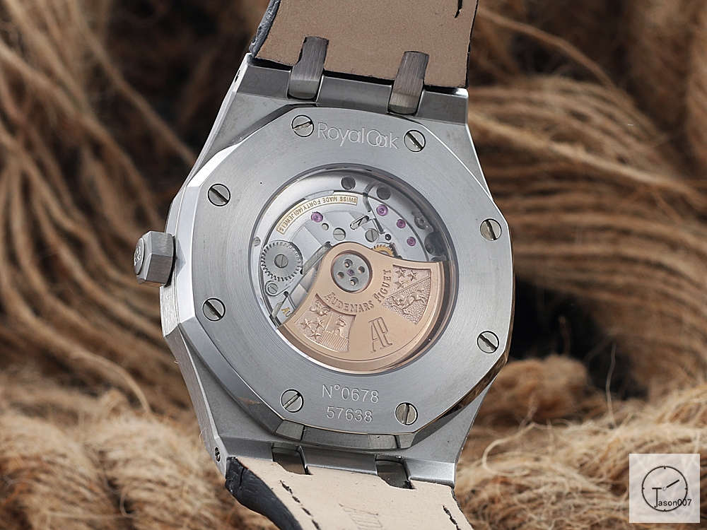 Audemars Piguet Royal Oak Brown Leather Two Tone Diamond ETA Swiss Automatic Movement Back Glass Gray Dial 42mm Men's Watch AU55893280