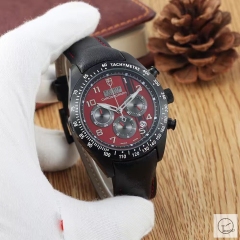 Tudor Fastrider Chrono Red Dial Black Case Quartz Chronograph 70330N-95740 Pre-Owned Stainless Steel Leather Brown Strap Mens Wristwatches TUF26104785450