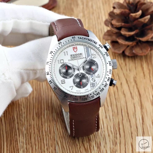 Tudor Fastrider Chrono Silver Dial Quartz Chronograph 70330N-95740 Pre-Owned Stainless Steel Leather Brown Strap Mens Wristwatches TUF26034785450