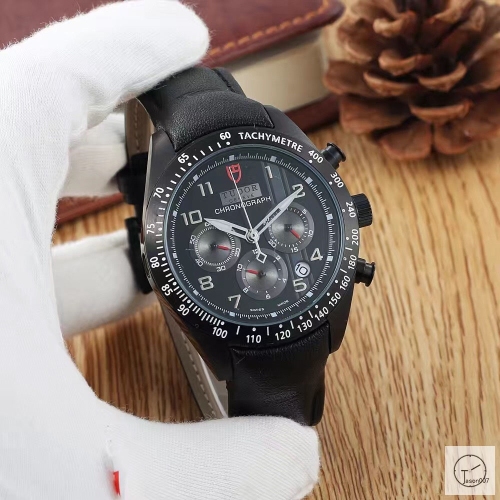 Tudor Fastrider Chrono Red Dial Black Case Quartz Chronograph 70330N-95740 Pre-Owned Stainless Steel Leather Brown Strap Mens Wristwatches TUF26114785450