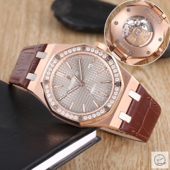 Audemars Piguet Royal Oak Brown Leather Rose Gold Diamond ETA Swiss Automatic Movement Back 42mm Men's Watch AU55893690