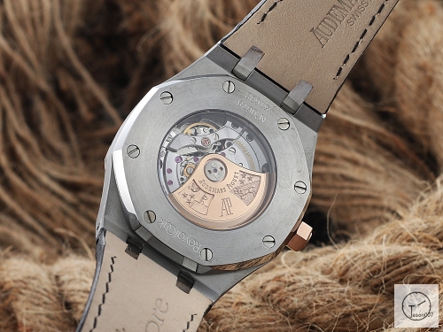 Audemars Piguet Royal Oak Black Leather Diamond ETA Swiss Automatic Movement Back Glass White Dial 42mm Men's Watch AU55893380