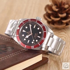 Tudor Black Bay Red Bezel Black Dial Automatic Mechincal Movement Stainless Steel 70330N-95740 Pre-Owned Stainless Steel Leather Brown Strap Mens Wristwatches TUF26234785450