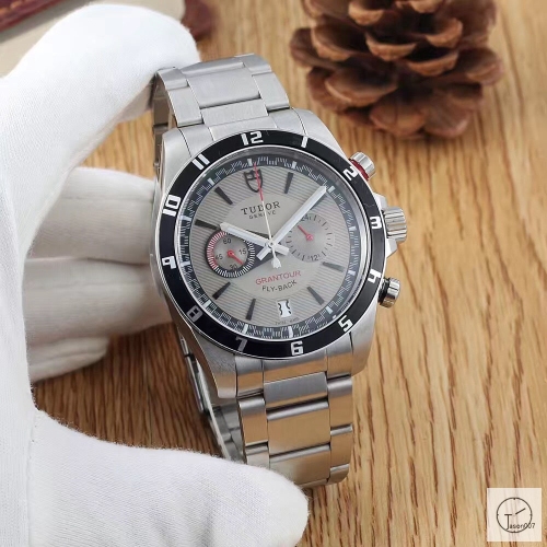 Tudor Heritage Chrono Grey Dial Quartz Chronograph 70330N-95740 Pre-Owned Stainless Steel Leather Strap Mens Wristwatches TUF25904785450