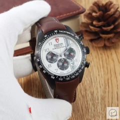 Tudor Fastrider Chrono Red Dial Black Case Quartz Chronograph 70330N-95740 Pre-Owned Stainless Steel Leather Brown Strap Mens Wristwatches TUF26124785450