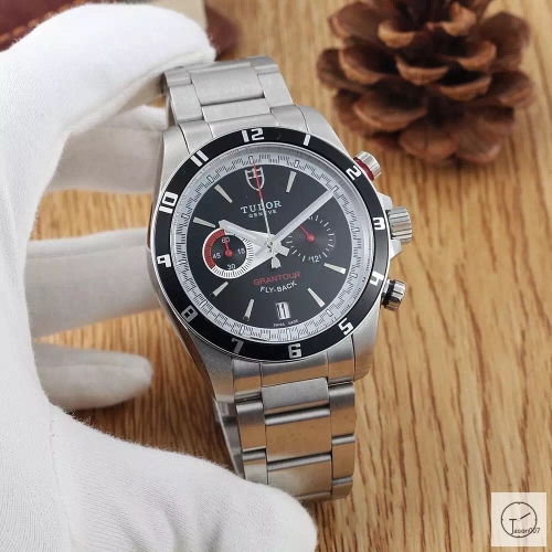 Tudor Heritage Chrono Black Dial Quartz Chronograph 70330N-95740 Pre-Owned Stainless Steel Leather Strap Mens Wristwatches TUF25904785450