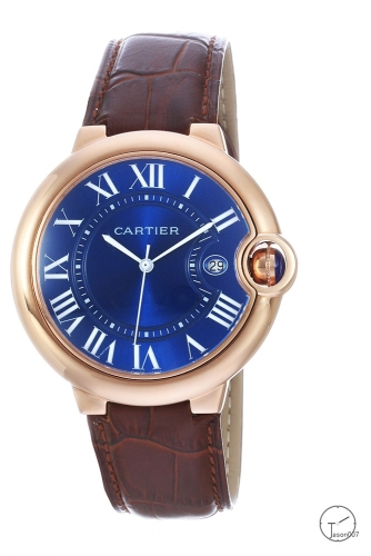 Cartier blue balloon 40mm Brown Leather Rose Gold bezel Blue Dial Men's Quartz Movement Date AAA Quality Men Watch CAR2101820