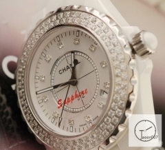 Chanel J12 Silver Dial Diamond Bezel 33MM Size Ceramic Watch Quartz Battery Movement Womens Watches CHA12674585600