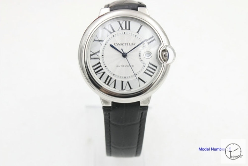 Cartier blue balloon W6900556 Leather Silver 43mm Date Sapphire Glass Men's Cal.2813 Automatic Movement High Quality Watch CAR2100460