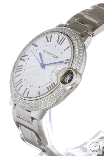 Cartier blue balloon stainless steel Strap 40mm Diamond Silver bezel White Dial Men's Quartz Movement Date AAA Quality Men Watch CAR2102280