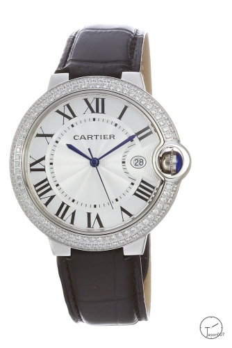 Cartier blue balloon 40mm Black Leather Diamond bezel Men's Quartz Movement Date AAA Quality Men Watch CAR2101580