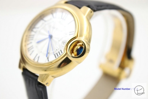 Cartier blue balloon 40mm 18k Gold Men's Quartz Movement Black Leather Date High Quality Watch CAR2100600