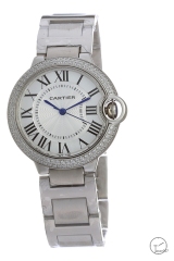 Cartier blue balloon Strap 32mm Silver White Dial Diamond Bezel Women Quartz Movement AAA Quality Men Watch CAR2102480