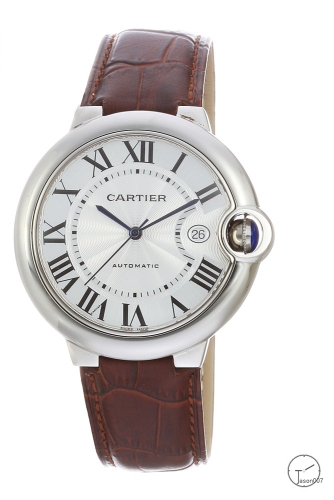 Cartier blue balloon 40mm Brown Leather Silver Men's Automatic Movement Date AAA Quality White Dial Men Watch CAR3101000