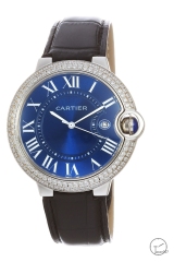 Cartier blue balloon 40mm Leather Diamond Silver bezel Blue Dial Men's Quartz Movement Date AAA Quality Men Watch CAR2101980
