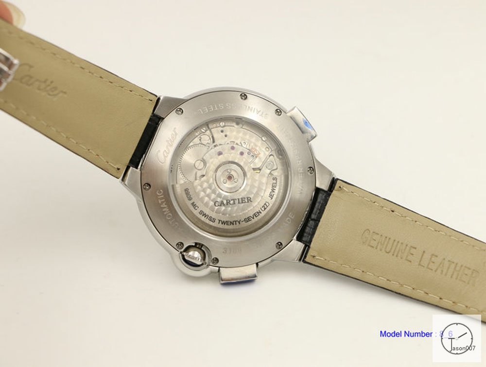 Cartier blue balloon 18K Silver Leather 46mm Sapphire Glass Men's Cal.2813 Tourbillon All Work Automatic Movement High Quality Watch CAR3100140