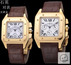 Cartier Santos 100 XL Gents Golden Stainless Case White Dial Full Gold Case glod Bezel Quartz Movement Leather Strap mens Watch Fh2945103640